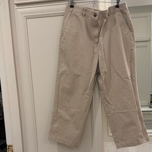LL Bean Khaki Cotton Capri Pants with Adjustable Waist Size 12